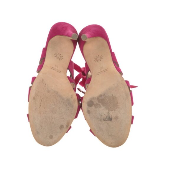 💕 Marchesa “Jessica” Hot Pink Suede Laser-Cut Gladiator Heels Ribbon Lace-Up  8 - Picture 6 of 7